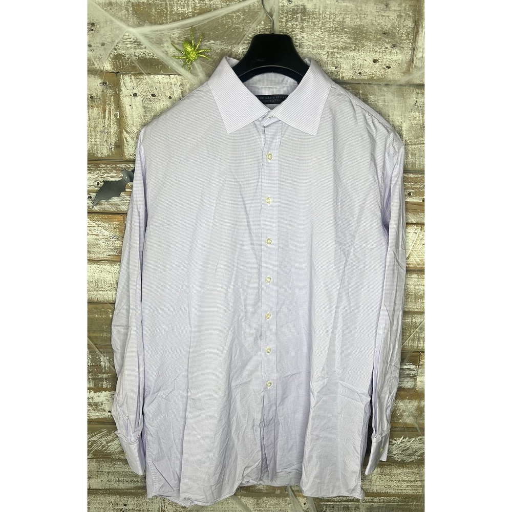 Bloomingdale's‎ 17.5 34/35 Men Purple White Check Long-Sleeve Dress Shirt